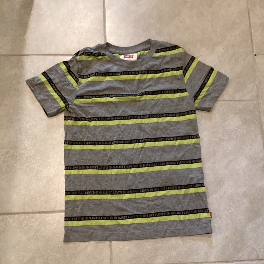 Levi's Gray and Green Striped Short Sleeve Tee
